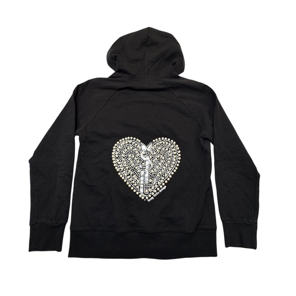 Victoria's Secret Sexy Little Things Black Pearl Heart Zip Hoodie Satin Hood L